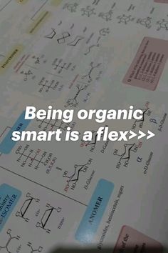 the text being organic smart is aflex on top of an image of chemical diagrams