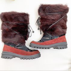 Pajar Burgundy Fox Trot Boots Great Used Condition - Faux Leather Ties Are Flaking On Some Parts As Pictured Fox & Calf Fur Rare Burgundy Color Fox Trot, Burgundy Color, Rain Boots, Fox, Faux Leather, Women Shoes, Boots, Red, Leather