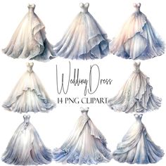 wedding dress clipart for commercial use in photoshopped, watercolor and ink