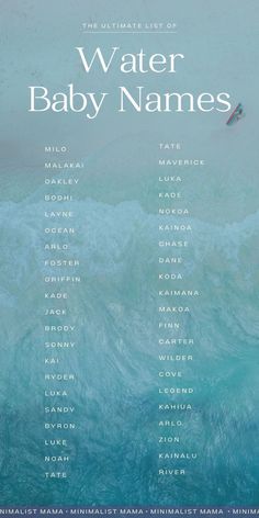 the ultimate list of water baby names in english and spanish on a blue ocean background