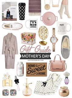 the gift guide for mother's day is displayed in this collage with accessories