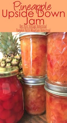 pineapple upside down jam in jars on a table