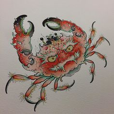 a drawing of a crab on a white paper