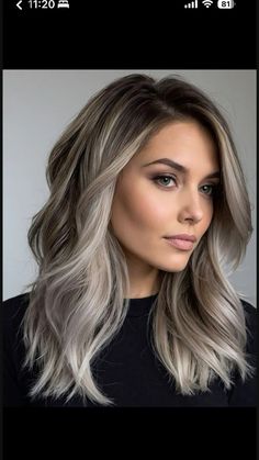 Ombre Hair Color Ash Blonde, Ash Blonde In Brown Hair, Blond With Dark Lowlights, Dark Root Mushroom Balayage, Ash Blonde With Gray Highlights, Dark Hair Into Blonde, Hair Color Ideas For Brunettes Going Blonde, Blonde Balayage Close To Roots, Dark Roots Ashy Blonde Hair Balayage