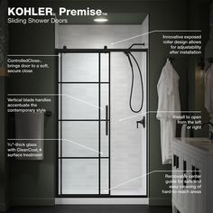 an overview of the kohler premium shower door and its features, including instructions on how to install them