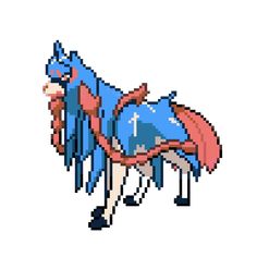 the pixel art of an animal with blue and red colors on it's body