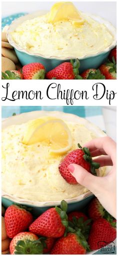 the lemon dip is ready to be served with strawberries