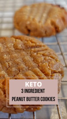 three ingredient peanut butter cookies cooling on a rack