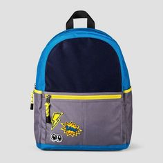 Cat & Jack Boys' 14" Turquoise/Gray/Navy Blue/Yellow Colorblock Patch Backpack Boys backpack Fun patch front Adjustable straps Front zip pouch Top full zip opening 1 Large open pouch, 1 inner zip pocket Great for school, travel, daycare, sleepovers Blue Student Backpack, Blue Standard Backpack For School, Functional Blue School Backpack, Blue Functional School Backpack, Blue Color Block Bag For Everyday Use, Blue Color Block Bags For Everyday Use, Blue Color Block Everyday Bags, Blue Backpack For Back To School, Blue Standard Backpack