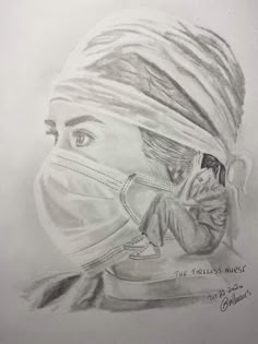 a drawing of a person wearing a surgical mask