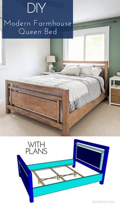 the bed frame is made with plans to make it look like a queen size bed