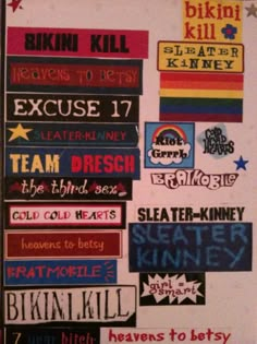 a poster with many different kinds of signs on it's side, including names and colors