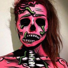 Halloween Face Art, Zombie Queen, Cartoon Zombie Makeup, Cute Zombie Makeup, Green Zombie Makeup, Zombie Makeup Halloween, Zombie Makeup Ideas, Zombie Pop, Zombie Cartoon Makeup