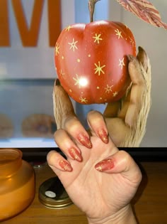 Fantastic Mr Fox Apple Nails, Fantastic Mr Fox Nails, Fantastic Mr Fox Makeup, Over The Garden Wall Nails, Mothman Nails, Velma Nails, Fantastic Mr Fox Apple Tattoo, Fantastic Mr Fox Thanksgiving, Studio Ghibli Nails Acrylic