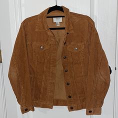 Nice Thick Material Pockets On Both Bottom Sides Button Up Closure Never Worn So In Excellent Condition Spring Corduroy Outerwear With Snap Buttons, Forever 21 Long Sleeve Denim Jacket For Fall, Forever 21 Fall Denim Jacket With Long Sleeves, Casual Button-up Outerwear By Forever 21, Forever 21 Casual Button-up Outerwear, Forever 21 Jacket, Corduroy Jacket, Things To Buy, Red Leather Jacket