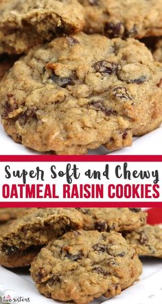 super soft and chewy oatmeal raisin cookies on a white plate