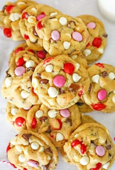 chocolate chip cookies with m & m's and marshmallows on top