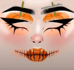 Halloween Makeup Looks Drawing, Makeup Face Charts Creative, Spooky Makeup Looks Easy, Makeup Layout On Face, Pumpkin Makeup Looks, Halloween Graphic Liner, Spooky Eye Makeup, Makeup Looks Drawing