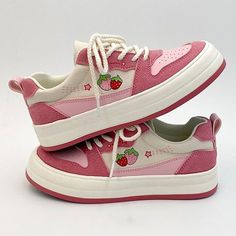 Strawberry Sneakers, Dr Shoes, Kawaii Shoes, Pink Strawberry, Cute Sneakers, Cute Strawberry, Shoe Inspo, Aesthetic Shoes, Swag Shoes