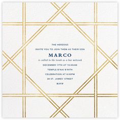 a white and gold wedding card with the words, you're going to join at their son