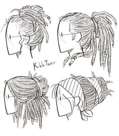 four different views of the same woman's head with braids on her hair