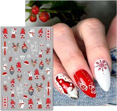 Nail Art Stickers These are simply stunning and makes beautiful nail art. Size: 10.5cmx 8.3cm (approx.) Contents: One Sheet. One sheet of adhesive nail art stickers to fit all fingernails, toenails and nail tips. Very easy to use in 3 simple steps: * Cut the shape into the relevant size required for your Nail Art. * Select the design and peel off. * Place the design on nail or nail tip and rub gently several times. * Apply top coat for the best results. No glue required and just peel off to remove. FREE POSTAGE ON ADDITIONAL ITEMS PURCHASED FOR UK & N.Ireland. ONLY 10p FOR EACH ADDITIONAL ITEM PURCHASED FOR INTERNATIONAL CUSTOMERS. Cute Red Nails, Santa Nails, Christmas Nail Stickers, Unghie Nail Art, Red Christmas Nails, Nail Art Stickers Decals, Manicure Diy, Nail Art Sticker, Snowflake Nails