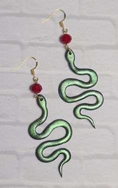 Handmade polymer clay Snake Dangles Extremely light weight Nickel free earrings Polymer Clay Snake, Clay Snake, Green Snake, Nickel Free Earrings, Snake Earrings, Free Earrings, Handmade Polymer Clay, Earrings Handmade, Emerald Green