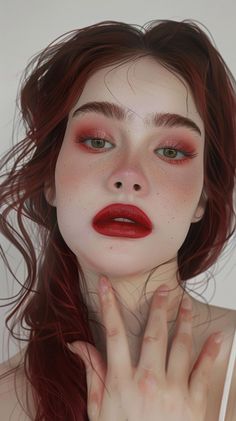 Red Eye Makeup Green Eyes, Red Light Makeup Looks, Burgundy Eye Look, Red Makeup Looks Hooded Eyes, Red Mascara Looks, Red And Brown Makeup, Yule Makeup, Red Eye Shadow Looks, Red Eyes Makeup