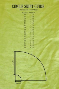 the circle skirt guide for women's sizes and measurements, showing how to measure it