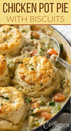 chicken pot pie with biscuits Chicken Pot Pie Recipe With Biscuits, Easy Chicken Pot Pie Recipe, Easy Comfort Food Dinners, Chicken Pot Pie Filling