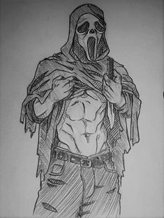 a drawing of a person with a mask on