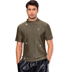 With metallic elements, this shiny t-shirt has a unique party style and should be included in your wardrobe. Made of shining fabric, the shimmery t-shirt can make you look very dazzling at the prom. The shining t-shirt is great for pairing with various pants, such as denim jeans, casual pants, and faux leather pants. Mock Neck Short Sleeve, The Prom, Metal T Shirts, Turtleneck T Shirt, Metallic Party, Jeans Casual, Party Style, Long Sleeve Turtleneck, Mock Turtleneck