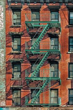 a fire escape on the side of an apartment building