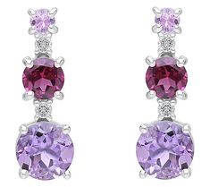 Exude elegance by donning these colorfully layered drop earrings that display brilliant gems in graduated sizes. From Ariva. Ombre Earrings, Pink Gemstones, Fine Jewelry, Jewelry Earrings, Gems, Drop Earrings, Gemstones, Silver, Pink