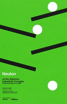 a green poster with black and white circles on it