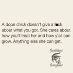 a dog is looking at the camera with a caption that reads, a dope chick doesn't give a f k about what you got she cares about