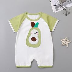 Cartoon Design Bodysuit for Baby Wholesale children's clothing - PrettyKid Summer Cotton Green Jumpsuits And Rompers, Cute Green Cotton Bubble Romper, Summer Cotton Onesie For Playwear, Summer Cotton Playwear Onesie, Summer Playtime Cotton Onesie, Summer Cotton Jumpsuits And Rompers With Short Sleeves, Casual Cartoon Print Jumpsuits And Rompers For Playtime, Cute Green Cotton Jumpsuits And Rompers, Short Sleeve Cotton Jumpsuits And Rompers For The Beach