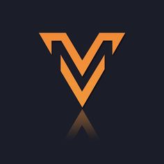 an orange and black logo with the letter v in it's center on a dark background