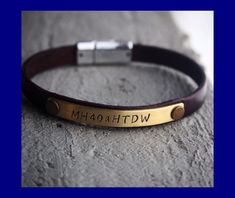 Mens Bracelets, mens Engraved Leather Bracelets for boyfriend, husband bracelets, boyfriend bracelet, Personalized Mens Bracelets, Mens gift Looking for your exact coordinate here: https://www.latlong.net/ Custom hand stamped Bracelet, Personalized any information on the bracelet, the best gift for boyfriend or girlfriend, best friends, mom, dad etc. unisex style. Details: End: Magnetic fix size (you can choose sizes) Color of the leather: Brown / Black Raw materials: real leather Metal color: S Engraved Leather Bracelet For Everyday, Brown Leather Bracelet With Engraving Option, Boyfriend Bracelet, Customized Bracelets, Engraved Leather Bracelets, Mens Bracelet Personalized, Boyfriend Anniversary, Girlfriend Anniversary Gifts, Matching Couple Gifts