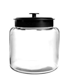 an empty glass jar with a black lid