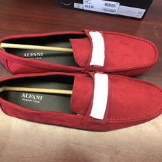 Brand New Men’s Alfani Egan Loafers Size 10.5 Beautiful Red Color Way Paid $70.00 Can Be Worn Causally Or For A More Dressy Look Extremely Comfortable Ships Extremely Fast Casual Loafers With Red Sole And Flat Heel, Casual Loafers With Red Sole, Red Low-top Loafers For Spring, Casual Slip-on Loafers With Red Sole, Casual Flat Loafers With Red Sole, Red Casual Slip-ons With Leather Sole, Casual Red Slip-ons With Leather Sole, Casual Red Slip-on Moccasins, Red Casual Slip-on Dress Shoes