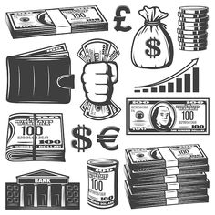 money and finance symbols in black and white - miscellaneous objects / arts printables