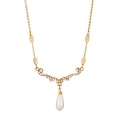 Edwardian Teardrop Faux Pearl Crystal Necklace 16 + 3 Extender Chic Fashionista, 1928 Jewelry, Vintage Inspired Jewelry, Pearl Collection, Teardrop Necklace, Mom Necklace, Pearl Pendant Necklace, Chain Link Necklace, Pearl Pendant