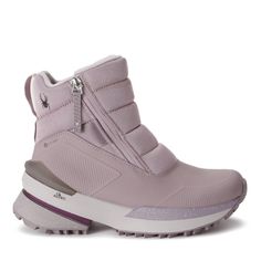 women's winter boots with zippers and laces on the side, lila