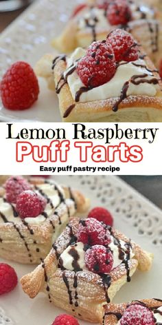 lemon raspberry puff tarts with chocolate drizzle and fresh raspberries