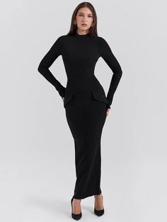 Black Long Sleeve Sexy Maxi Dress For Women Autumn Winter New O Neck Two Pocket Back Split Bodycon Long Dress Elegant Elasticity: Slight Strech Sleeve Style: regular Fabric Type: POLYESTER Hign-concerned Chemical: None Pattern Type: Solid Fit Type:... Mock Neck Maxi Dress, Black Maxi Dresses, Long Dresses Elegant, New O, Running Shorts Women, Long Bodycon Dress, Formal Outfits, Women's Shapewear, Mock Neckline