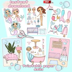 digital paper dolls and baby items are displayed in this image, with the text instant printable