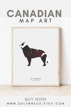 the canadian map art print is shown in black and white, with an image of a bear