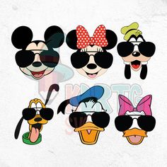 mickey and minnie mouse faces with sunglasses