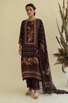 Shop for Kalista Maroon Viscose Crepe Floral Print Kurta Set for Women Online at Aza Fashions Fancy Suit, Kurta Set For Women, Printed Dupatta, Embroidered Pants, Indian Fashion Designers, Digital Print Fabric, Kurta Set, Designer Gowns, Celebrity Look